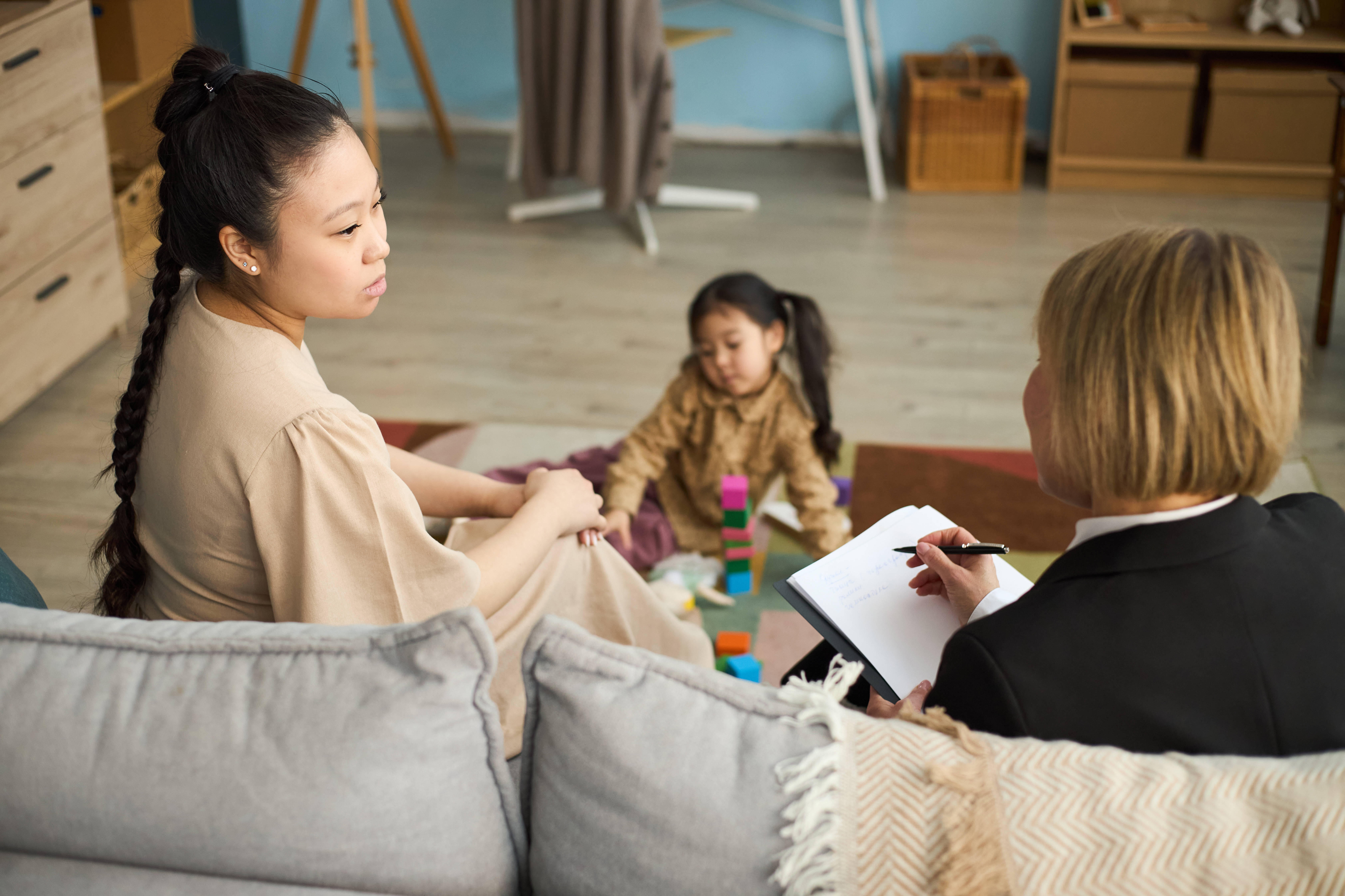 Provider talking to parent with child