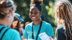 A young person standing with a group of other people depicting the bachelor’s-level behavioral health workforce